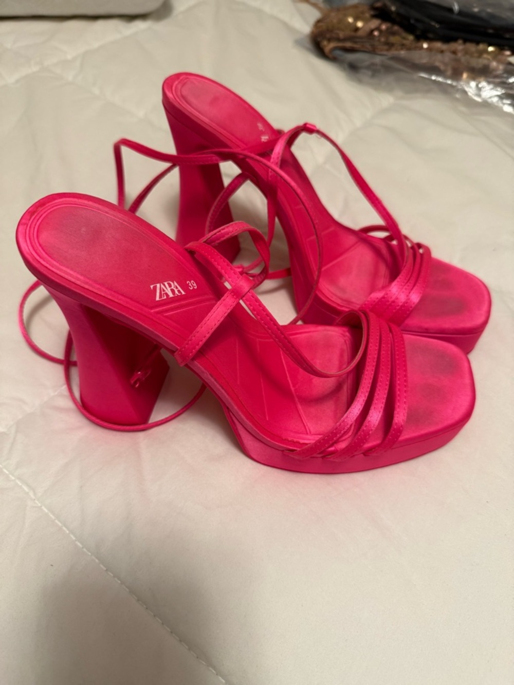 ZARA Hot Pink Strappy Platform Block Heels